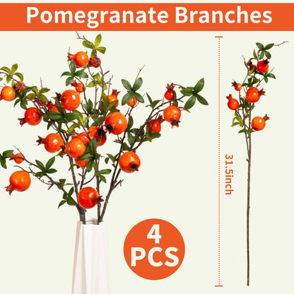 TORINALITAL 4Pcs 31.5 Inch Artificial Pomegranate Branches, Fake Fruit Branch, Artificial Plants for Living Room Dorm Decor Christmas Farmhouse Vase Arrangement Centerpiece