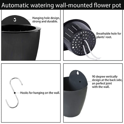 elfinrm 7Pack Self-Watering Plant Flower Pot Wall Hanging Plastic Planters Size 7 inch with 7 Hooks Replacement for Plants Flowers Indoor Outdoors