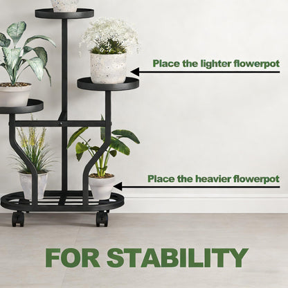 YIZAIJIA Plant Stand with Wheels 3 Tier Metal Plant Holder Corner Flower Shelf for Multiple Plants Display Rack for Bedroom Living Room Balcony Garden Black (Black, 3 Tier)