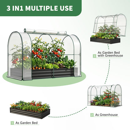 Galvanized Raised Garden Bed for Gardening Vegetables with Cover, 71"x35.4"x47.2" Outdoor Metal Planter Box Kit with Roll-Up Large Screen Windows Mini Greenhouse for Growing Vegetables Flower