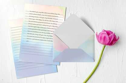 Better Office Products Mini Stationery Set, 100 Piece Set (50 Lined Watercolor Sheets + 50 Matching Envelopes), 5.5 x 8.25 inch, 12 Unique Designs, Double Sided Printing, One Side Lined Paper,