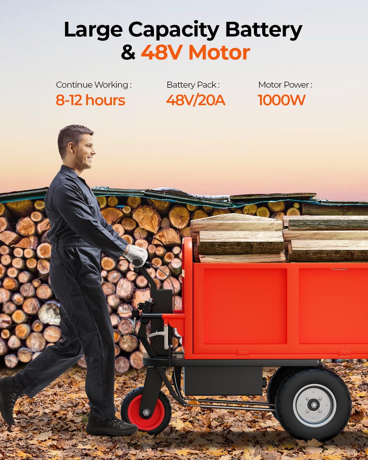 Arczorix Suqare Electric Wagon Wheelbarrow Utility Cart, Powered Deer Cart 48V 20Ah 1000W Capacity 2205Lbs, Material Hauler for Farm and Garden