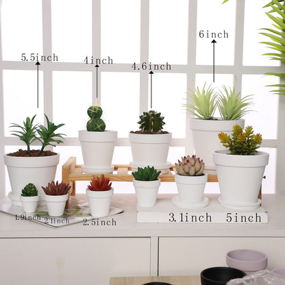 Yishang Terra Cotta Pots with Saucer/Ceramic Tray, 6-Pack Large Terracotta Pots 4.6'' Clay Ceramic Planters for Succulent, Cactus, Flower Plants, Crafts (White)