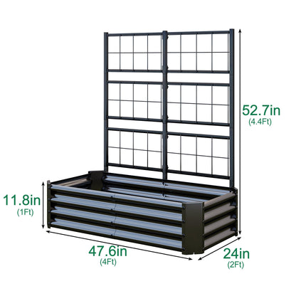 Galvanized Raised Garden Bed with Trellis for Climbing Plants Outdoor,Metal Vertical Garden Planter Box for Patio,Heavy Duty Elevated Garden Bed for Vegetables Tomatoes Cucumbers Flowers Herbs,Black