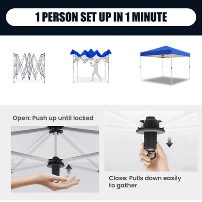 10x10 Pop Up Canopy Tent,Outdoor Canopy with One Push Setup,Easy Up Canopy with 3 Adjustable Height,4 Sandbags, UPF 50+ Event Shelter Tents for Parties,Camping,Market,Patio(Blue)