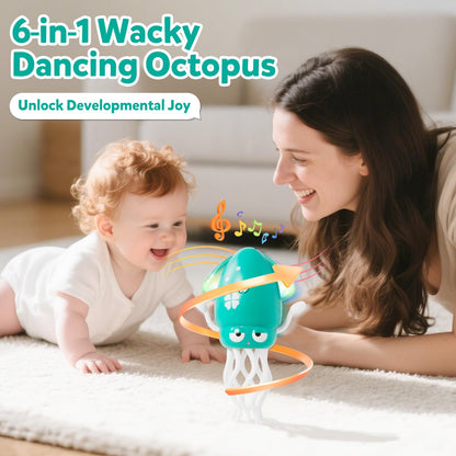 Hirger Dancing Squid Baby Toys, Crawling Octopus Infant Toy for Tummy Time, Sensory Toy for 3-6-12-18 Months Babies & Toddlers 1-2-3, Musical Birthday Gift for Boys Girls