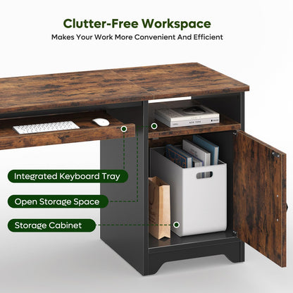 Bestier Office Desk with Keyboard Tray, 47 inch Industrial Computer Desk with Storage, Reversible Executive Desk with File Cabinet for Home Office Bedroom, Rustic Brown