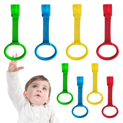 LBOYO 8Pcs Baby Playpen Pull up Rings, Premium Baby Pull up Rings for Play Pen Standing up, Plastic Safety Walking Exercises Assistant Rings for Infants Babies Toddler, 4 Colors.