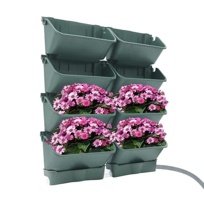 kunghei Vertical Wall Planter for Indoor Plant-Walls Mounted Pot with 2 Drainage Tray 8 Pack, 13 inch Dark Green for Decor, Plastic Pots Balcony Planters, Plants Hanging (8, Army Green)