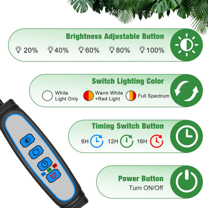wolezek Grow Lights for Indoor Plants, 2 Pack 6000K Full Spectrum Plant Lights Indoor, White LED Plant Growing Lamp with Auto ON & Off Timer 6/12/16H, 3 Modes, 5-Level Dimmable Brightness