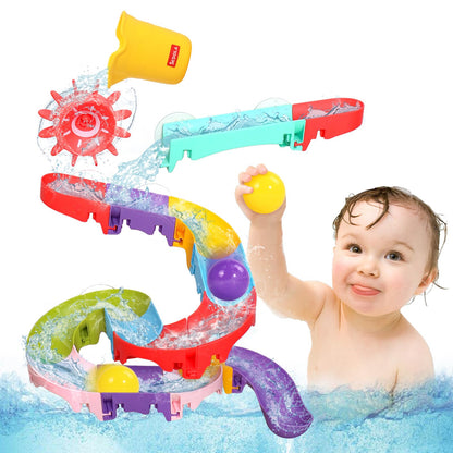 Fajiabao Toddler Bath Toys for Kids Ages 1-3 3-5 Bathtub Toys DIY Slippery Slide Track Fun Baby Shower Toys Birthday Gifts for Boys Girls Bath Time 1 2 3 4 5 6