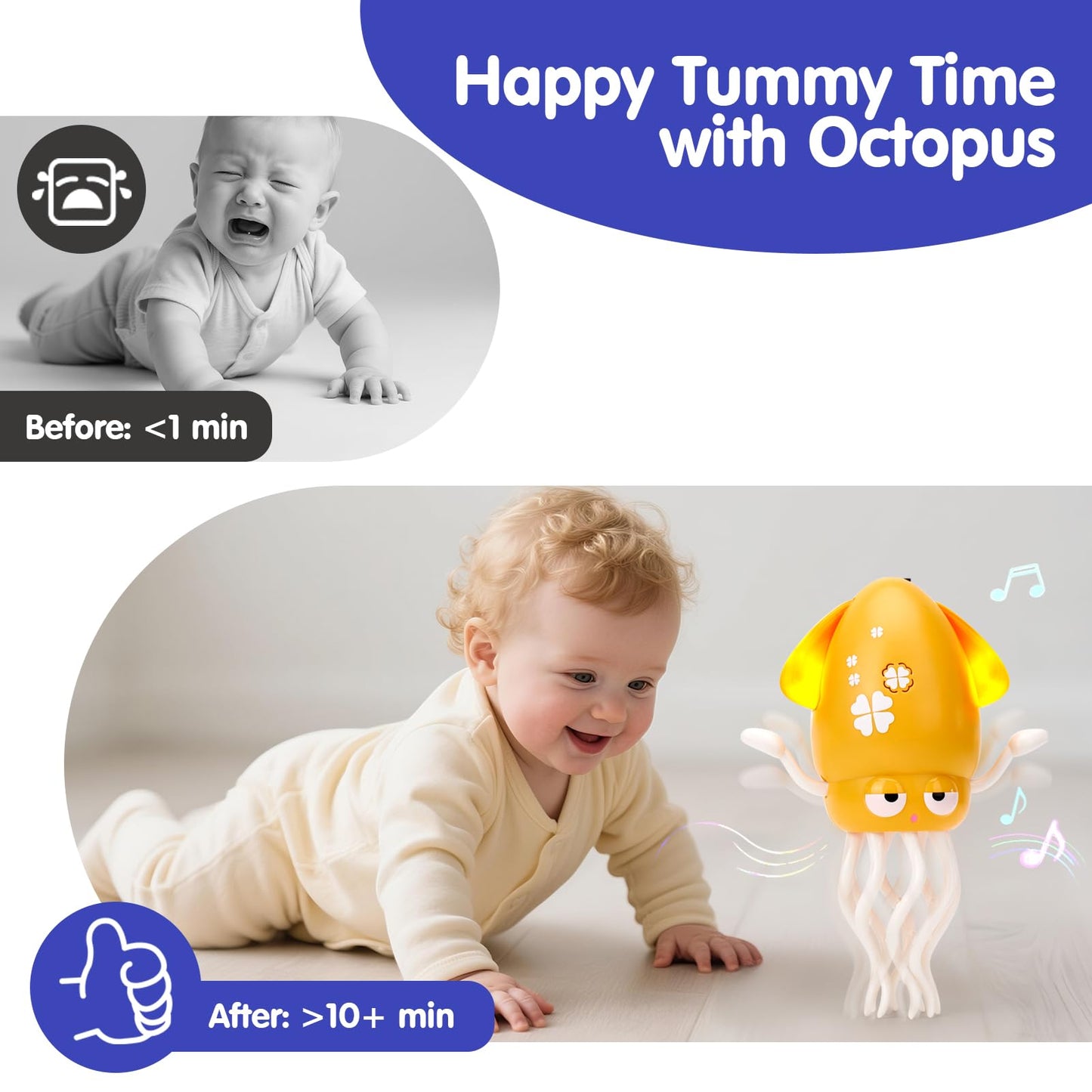 hahaland Dancing Octopus Baby Toys, Magic Musical Crawling Tummy Time Toy, Toddler Sensory Toys for 3 4 5 6 Year Old Boy Girl Birthday Gifts, Funny Squid with Led Light & Music
