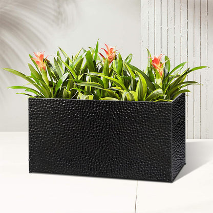 BAYN 30x12x16 Inch Rectangular Metal Planter Box – Black Hand-Hammered Metal Planter with Pre-Drill Holes, Heavy Duty Outdoor Garden Planter for Patio, Porch, Yard