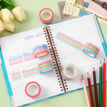 Epakh Habit Tracker Washi Tape Set, 6 Rolls Writable Calendar Planner Tapes with Day Week Number, Decorative Masking Tape for Journals Planners, Back to School Supplies for Students Teachers