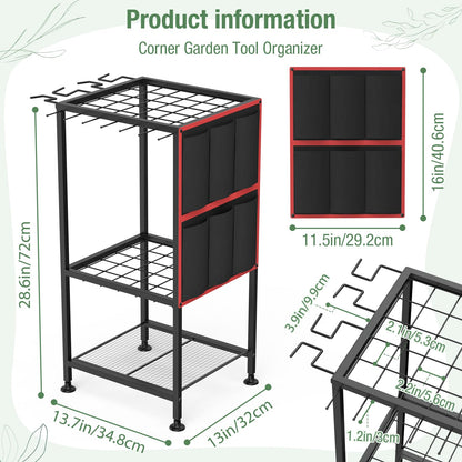Lovind Garden Tool Organizer,Metal Yard Tool Organizer ,Holds 50 Long-Handled Tools/Rakes/Brooms,Side Garden Pocket ,Heavy Duty Steel Yard Tool Storage Rack for Garage,Shed, Outdoor