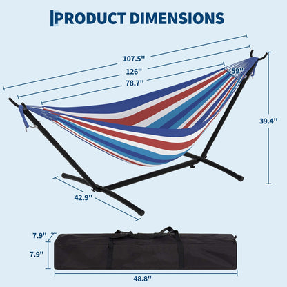 Double Hammocks with Stand for Outside, Portable Space Saving Heavy-Duty Steel Stand for Indoor Outdoor Patio with Carrying Bag, 450 lbs Capacity