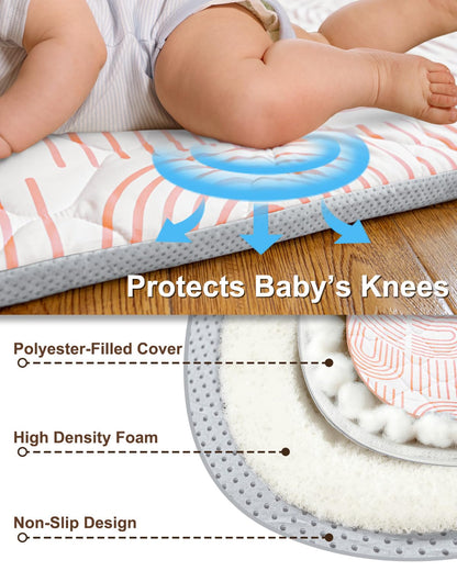 Beavtaens Foam Baby Play Mat 50x50, Removable and Machine Washable Cover, Thicken Cushioning Playmat and Perfect for Playpen, Non-Slip Bottom, Easy to Clean for Infants, Toddlers & Babies(Rainbow)