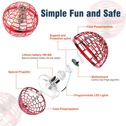MERRYHOME Flying Ball Toys for Boys Grils: 2026 Fly Orb Cosmic Globe Boomerang Hover Ball, Hand Mini Drone, Flying Toy Fly Spinners for Kids Teens Adults Indoor Outdoor Toys (Red)