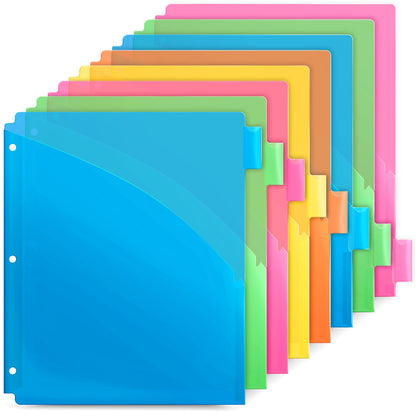 Dunwell 2-Pocket 8 Tab Binder Dividers (3 Sets, 24 Count), Plastic 8 Subject Notebook Dividers with Pockets for 3-Ring Binders, Durable Binder Pocket with Colorful Tabs, Letter Size