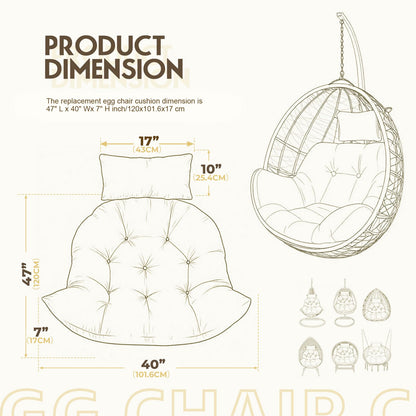 DANGHOOGY Outdoor Egg Chair Cushion, Waterproof Hanging Chair Cushion with Headrest Pillow, Egg Chair Replacement Cushion for Patio Furniture, U-Shaped Eggs Swing Cushion for Basket Chairs, Brown