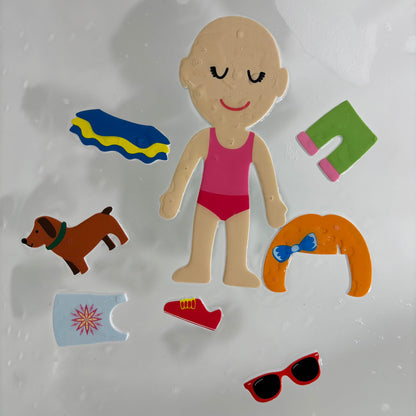 Buddy & Barney: Bath Time: Book & Stickers - Dress Up - Color Changing Book & 17 Foam Pieces, Mix & Match Outfits, Mesh Bag, Water Play Toy, Kids 3+