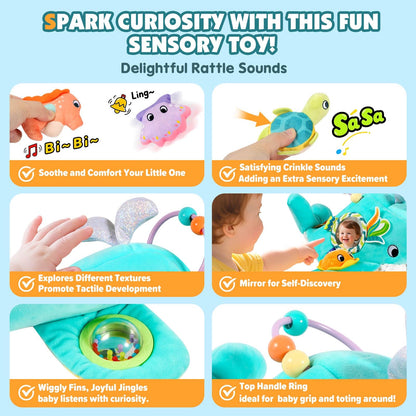 FREYBLI Baby Toys 6-12 Months - Soft Ocean Adventure Toy with Rattle, Crinkle Paper, Squeaker, Mirror - 6 Month Old Baby Toys Boy Girl Gifts, Baby Sensory Montessori Toys for 6 Month Old Infant Toys