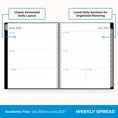 Blue Sky 2026-2027 Weekly and Monthly Academic Year Planner Calendar, July 2026 - June 2027, 7" x 9", Flexible Cover, Wirebound, Laminated Tabs, Enterprise