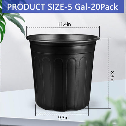 HQAUT 5 Gallon Pots for Plants, 11.4 Inch Gallon Nursery Pots with Drainage Holes, 5 Gallon Plastic Plant Pots for Cuttings, Seeding, Succulents, Transplanting