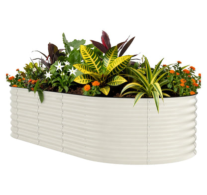 Garvee 10x4x1.5ft Galvanized Raised Garden Bed, Oval Metal Planter Box with Anti-Cut Safety Edges, 449 Gallons Rust-Resistant Deep Root Planter for Outdoor Vegetables, Flowers, Herbs, Beige