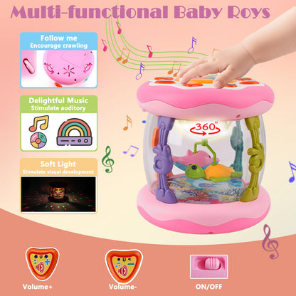 Baby Toys 0-6 Months, Newborn Aquarium Ocean Rotating Projector Music Light Up Toy, Tummy Time Infant Toys for 0-3 4 5 6 7 8 9 10 11 12 Months, Crawling Toys for 1 Year Old, Baby Birthday Shower Gifts