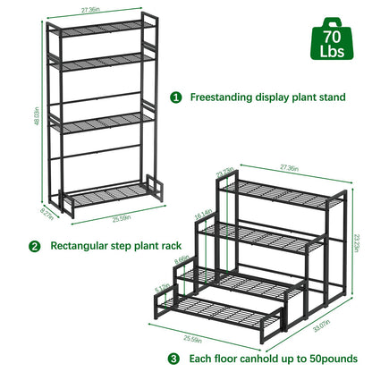 Garden 4 you 4 Tier Stair Style Large Metal Plant Stand Stackable, Garden Display Shelf Flower Pot Holder Storage Organizer Rack for Indoor Home Outdoor Patio Balcony Yard( Black,Rectangle)