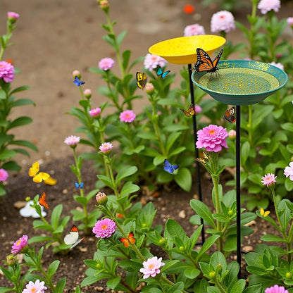 dreamysoul 4 Pack Bee Watering Station, Metal Bee and Butterfly Feeders with Metal Stake, Bee Butterfly and Bird Bath for Outdoor Garden Yard Lawn Decor