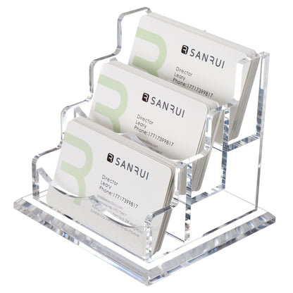 YUXUN Business Card Holder Display for Desk, Clear Acrylic Cards Organizer 3 Tier 3 Slots, Business Card Stand for Men and Women 1 Pack (3 slots) 3slots