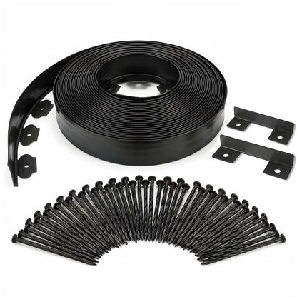 BABL LIFE Landscape Edging Kit, 40 FT x 2 Inch, No Dig Garden Edging Border, Flexible Black Lawn Edging with 80 Spiral Spikes and 2 Connectors for Flower Beds, Paths, Yard