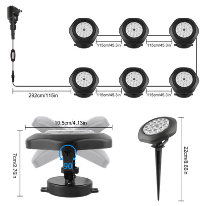 CREPOW RGBW Pond Lights with Timer, 18 LED Underwater Submersible Fountain Lights Color Changing Landscape Spotlights Remote Control IP68 Waterproof for Fish Aquarium Tank Yard Garden Pool (Set of 6)