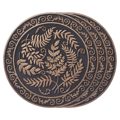 Home Furnishings By Larry Traverso HF by LT Deluxe Rubber Stepping Stone, Fern Medallion Design, Heavy Duty 13"" All-Weather Garden Tile, Black with Antique Bronze Finish, Set of 3, TR0787
