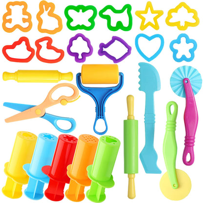 iShyan Dough Tools for Kids, 24 Pieces Dough Play Tools Set with Rolling Pins,Cutters,Dough Extruders,Scissor