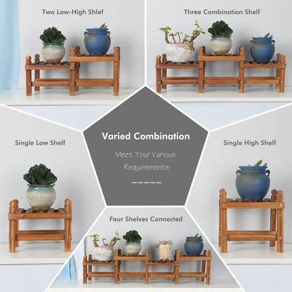 Jotboom Wood Plant Stand Indoor Outdoor,4 Tiers Plant Stand Bench Indoor,Low Window Plant Shelf Small Long Flower Pot Stand for Multiple Plants (11.8"-44'')