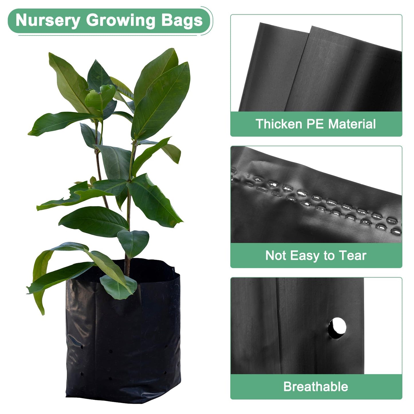 M METERXITY 200-Pack Nursery Growing Bags, 6.7" x 9.8" Thicken Plastic Nursery Bags, Gardening Seed Plant Bags for Potato/Flower/Tomato/Plant Starts/Home Gardening Supplies [Black]