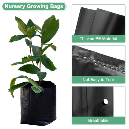 M METERXITY 100-Pack Nursery Growing Bags, 6.7" x 9.8" Thicken Plastic Nursery Bags, Gardening Seed Plant Bags for Potato/Flower/Tomato/Plant Starts/Home Gardening Supplies [Black]