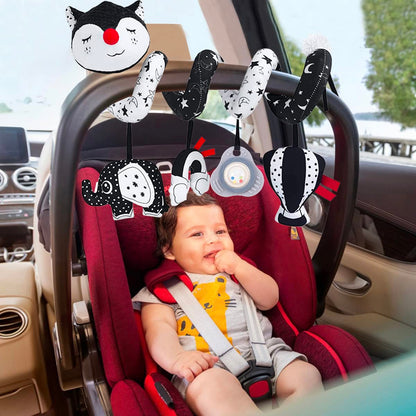 ORZIZRO Car Seat Toys, High Contrast Black and White Toy for Infants 0-3 6 12 Months, Musical Black Fox Carseat Toys Stroller Toy for Babies Newborns