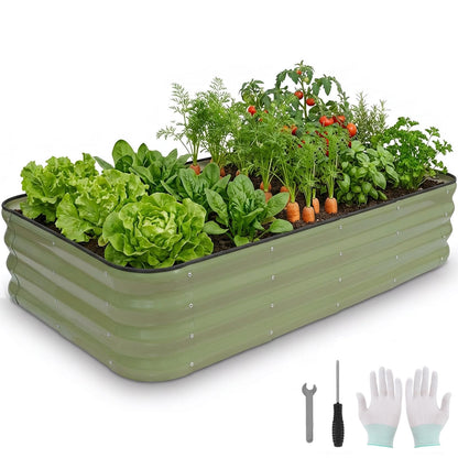 BIRDSINYARD 4 in 1Galvanized Raised Garden Bed - 5x3x1ft Modular Garden Planter Bed Outdoor | Steel Raised Bed Kit with Bracing Rods, Gloves for Gardening Vegetables Fruits and Flowers (Green)