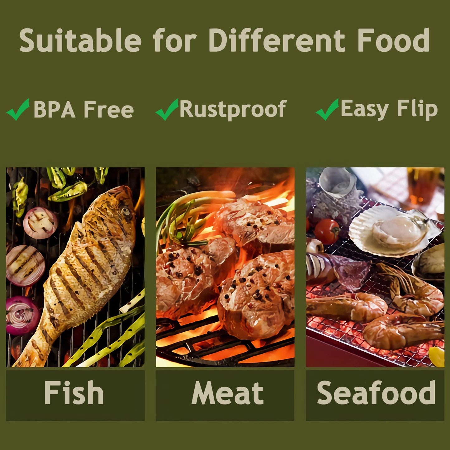 Fish Basket for Grilling- BBQ Basket Stainless Steel Barbecue Basket with Foldable Handle, Portable Outdoor/Camping Grilling Accessories, Grill Vegetable Basket for All Grills（13.2 X 8.6 Inches）