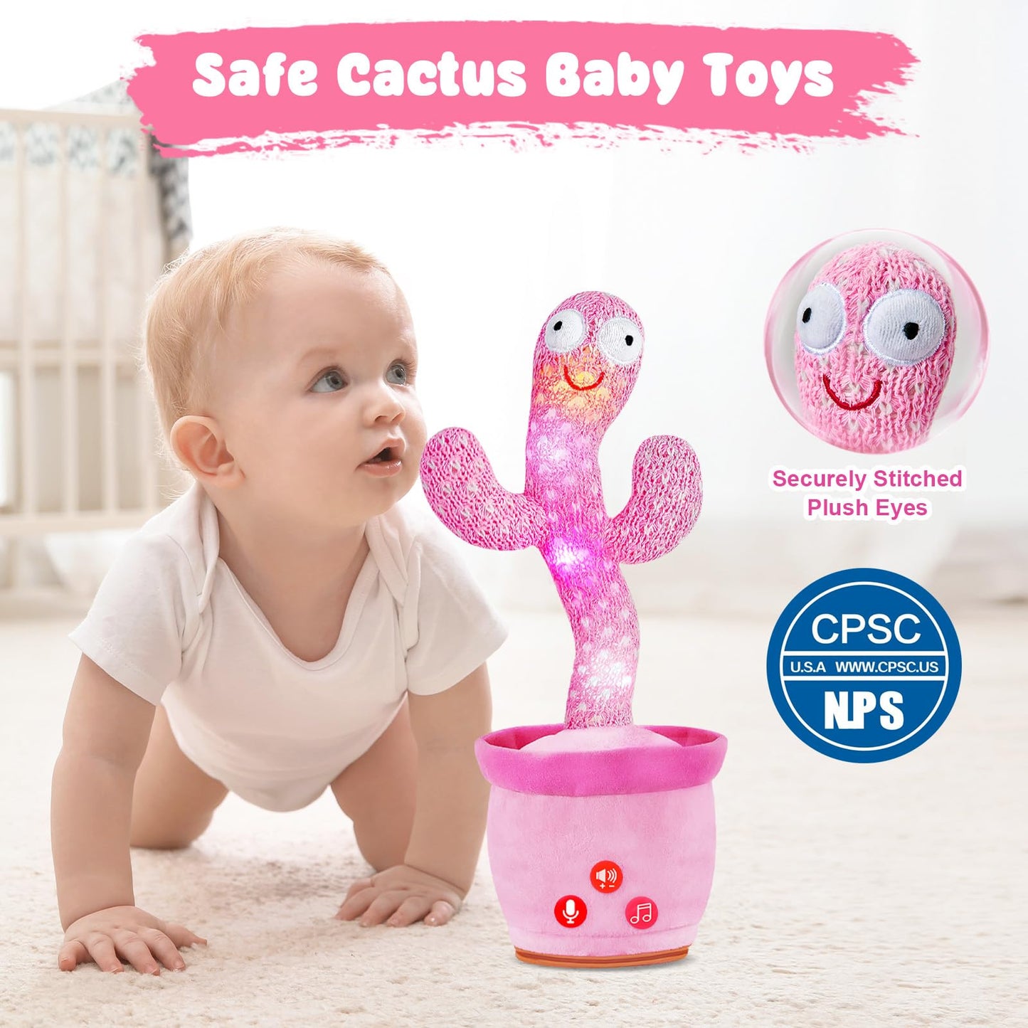 SANJOIN Dancing Talking Cactus Toy for Baby Toddlers, Baby Girl Toys 18 Months+, Adjustable Volume, Mimicking, Recording & Singing. Baby Toys for Girls, Interactive Gifts for 1 Year Old Girl