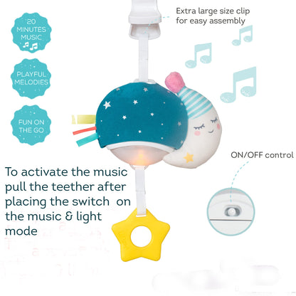 Taf Toys Musical Mini Moon, On-The-Go Pull Down Hanging Music and Lights Infant Toy | Parent and Baby’s Travel Companion, Soothe Baby, Keeps Baby Relaxed While Strolling, for Newborns and Up