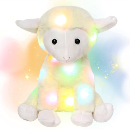 Hopearl LED Plush Lamb Lighting Up Stuffed Sheep Floppy Night Lights Glow in The Dark Birthday Festival for Kids Toddlers, Beige, 11''