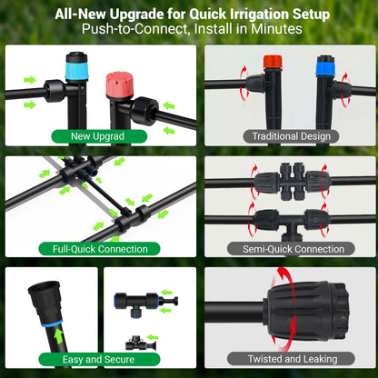Drip Irrigation System for Garden, 2026 Upgraded Automatic Plant Watering Kit with Quick Connect PE Tubing, 30 Water-Saving Adjustable Drip Emitters for Yard, Lawn, Raised Bed & Greenhouse (100FT)