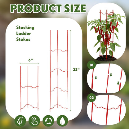 Otoolling 4 Pack Tomato Cage for Garden, 6" W x 6" D x 32" H Pepper and Eggplant Garden Stakes Metal Plant Support Sturdy V-Shape Trellis for Climbing Plants Vegetables Flowers Fruits