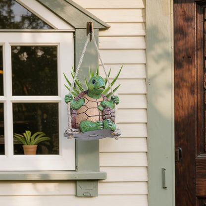 Saysmile Swing Turtle Hanging Planters for Indoor Plants, Cute Small Succulent Pots with Drainage Hole, Unique Resin Plant Hangers Outdoor, Hanging Plant Holder for String of Pearls, Gift for Mom