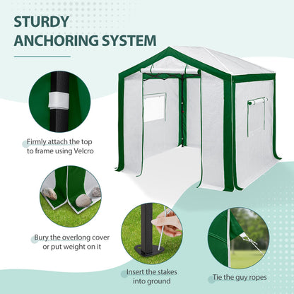 EAGLE PEAK 8x8 Portable Walk in Greenhouse with Polyester Reinforced Corners, Heavy Duty Instant Pop Up Indoor Outdoor Green House, Front Roll Up Zipper Entry Door and Mesh Windows, Green/White